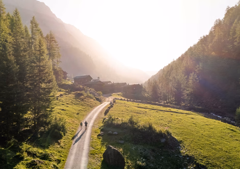 Wanderer auf dem Weg zur Oberstaller Alm